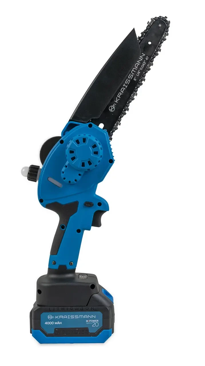 Акумуляторна міні-ланцюгова пила KRAISSMANN 2032 AKS-BL 20/2 MP (шина 203 мм, 2 АКБ 20В, 4 Аг, кейс) Акумуляторна міні-ланцюгова пила KRAISSMANN 2032 AKS-BL 20/2 MP (шина 203 мм, 2 АКБ 20В, 4 Аг, кейс)