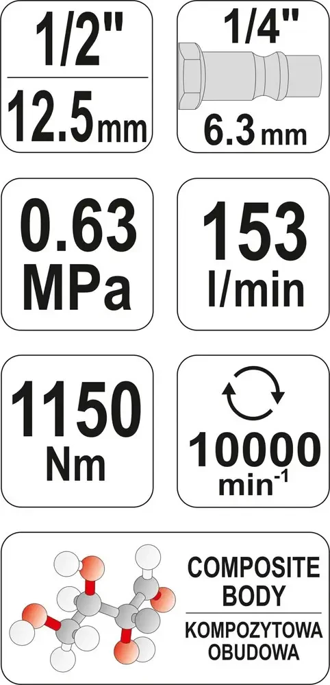 Гайковерт пневматичний ударний YATO YT-09540  1/2