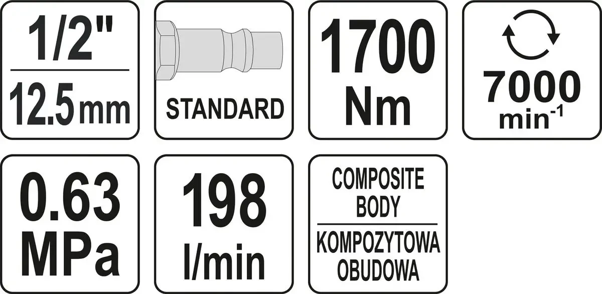 Гайковерт ударний пневматичний YATO YT-09544: квадрат 1/2