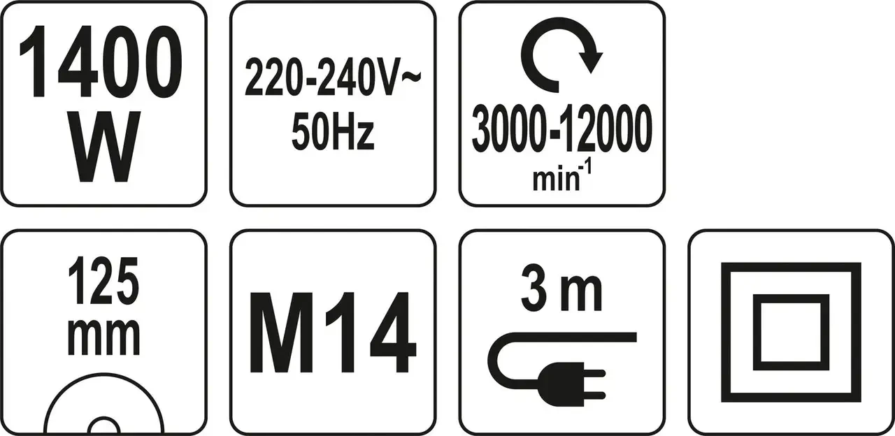 Шліфмашина кутова мережева YATO: Ø=125мм, P=1400Вт, регулятор. 3000-12000 об/хв(вузька ручка) [6/96]