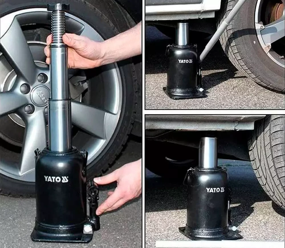 Домкрат гідравлічний пляшковий з подвійним штоком YATO YT-1715, 12 т 235-590 мм