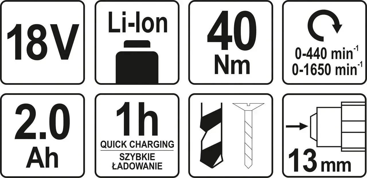 Шуруповерт-дриль акумуляторний YATO YT-82780  Li-Ion 18 2 Ач 40 Нм Шуруповерт-дриль акумуляторний YATO YT-82780  Li-Ion 18 2 Ач 40 Нм