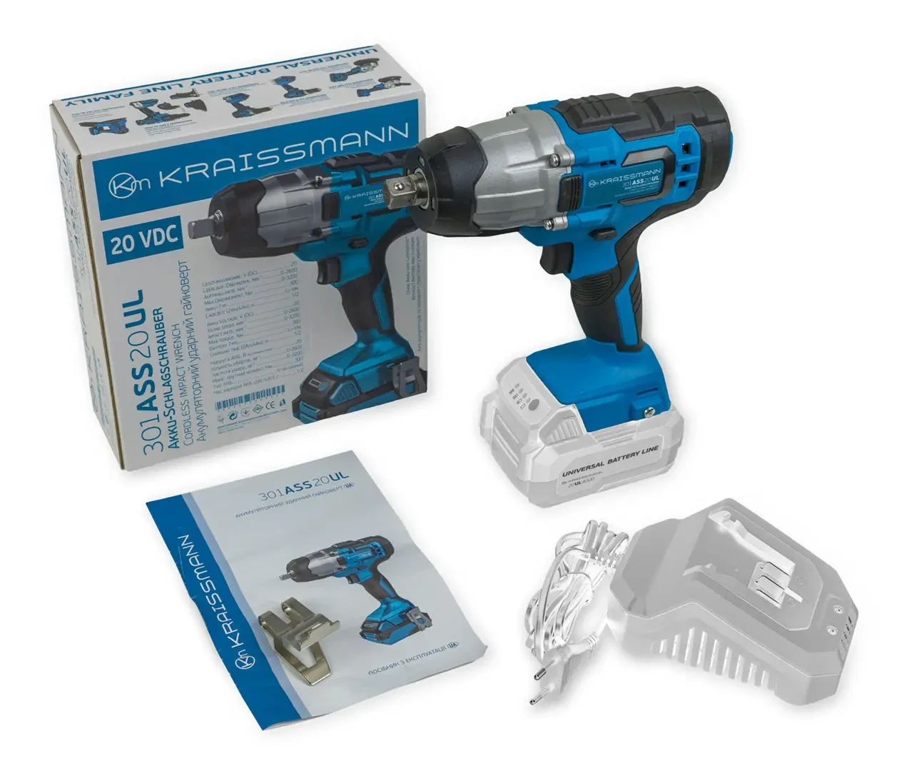 Гайковерт акумуляторний ударний  KRAISSMANN 301 ASS 20UL (без акумулятора та заряного пристрою) Гайковерт акумуляторний ударний  KRAISSMANN 301 ASS 20UL (без акумулятора та заряного пристрою)