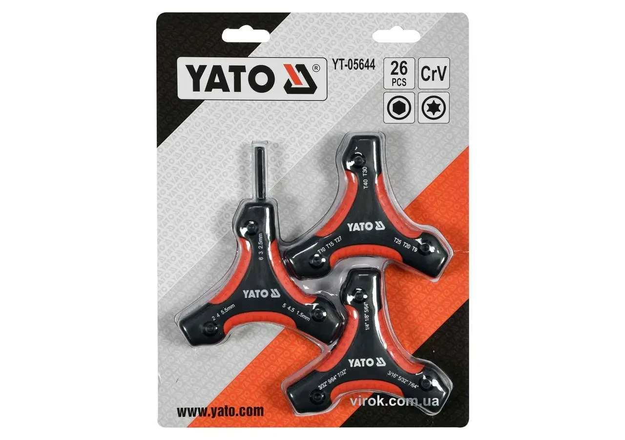 Набір шестигранних ключів YATO YT-05644, HEX H1.5-H6 TORX T9-T40 26 шт.