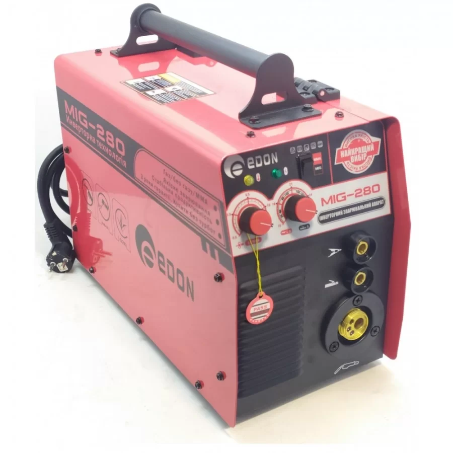 Сварочный полуавтомат 2 в 1 Edon MIG 280, 7.5 кВт, сварочный ток 30-280 А, диаметр проволоки 0.6-1.0