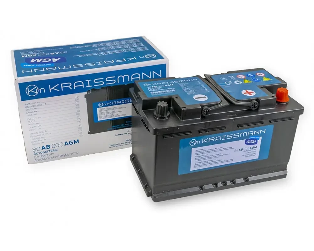 Автомобильный аккумулятор KRAISSMANN 80 AB 800 AGM (гарантия 2 года)