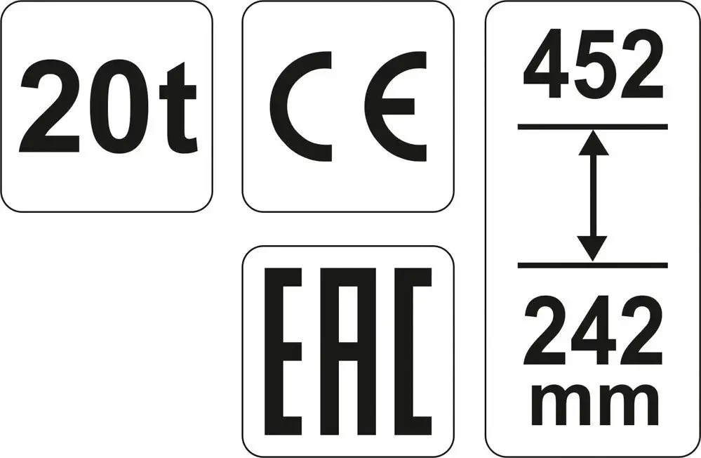 Домкрат гідравлічний пляшковий YATO YT-17007, 20 т 242-452 мм