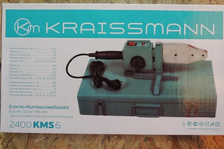 Паяльник для пластикових труб KRAISSMANN 2400 EMS 6, 2400 Вт, температура 50-300 град, кейс, насадки 6 шт